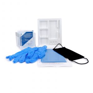 Kit hygiene, plateau, champs stériles, compresses, masque, gant